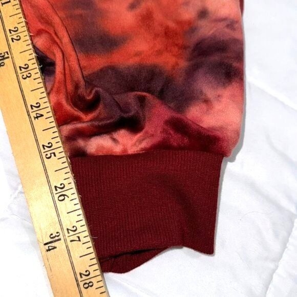 Tie-Dye Jogger Pants In Burgundy & Black Velour With Drawstring Waist For Women - Picture 7 of 7